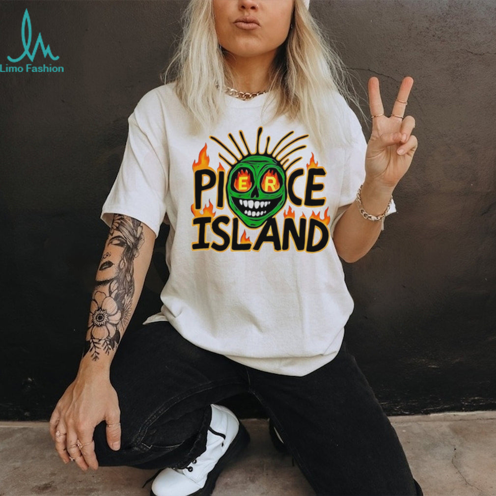 Spooky Island pierce Island green skull graphic shirt
