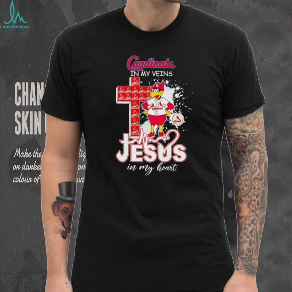 St. Louis Cardinals “Cardinals In My Veins, Jesus In My Heart” Christian Baseball Fan T Shirt