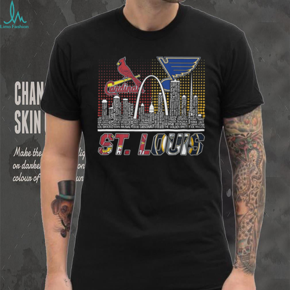 St. Louis Sports Legends Cardinals and Blues Skyline Typography T Shirt