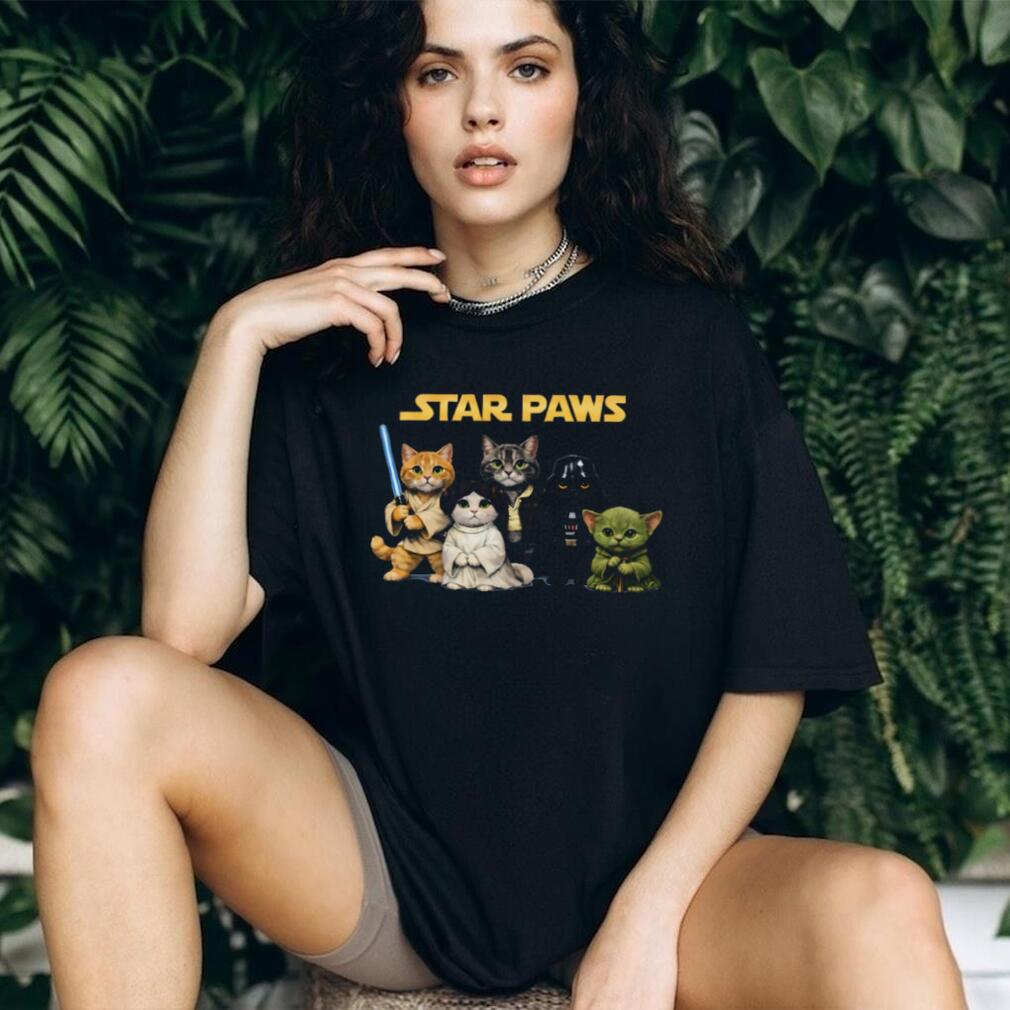 Star Paws Funny Cat Characters Parody Black T Shirt