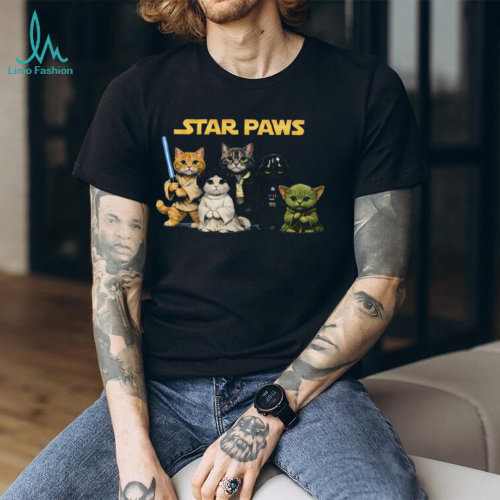 Star Paws Funny Cat Characters Parody Black T Shirt