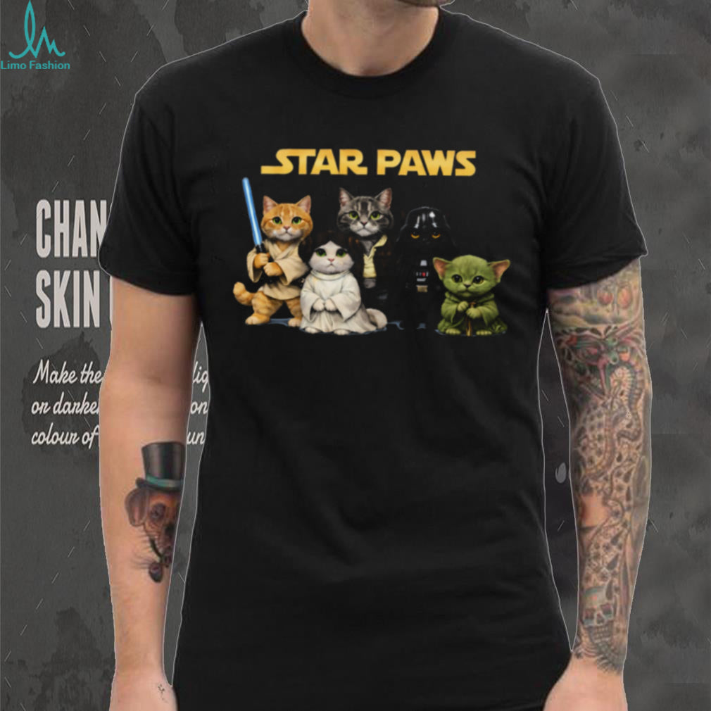 Star Paws Funny Cat Characters Parody Black T Shirt