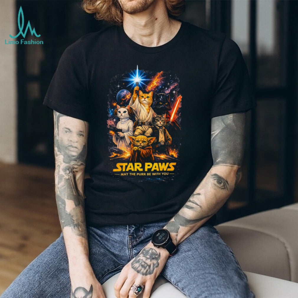 Star Paws May The Purr Be With You Funny Cat Space Movie Parody T Shirt