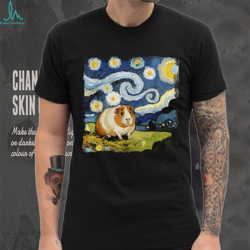 Starry Night Guinea Pig Van Gogh Style Artistic Pet Lover T Shirt