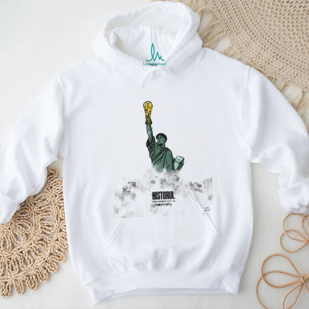 Statue of Liberty Lamine Yamal holding Trophy Spain Soccer World Cup 2026 Historia Campeones shirt