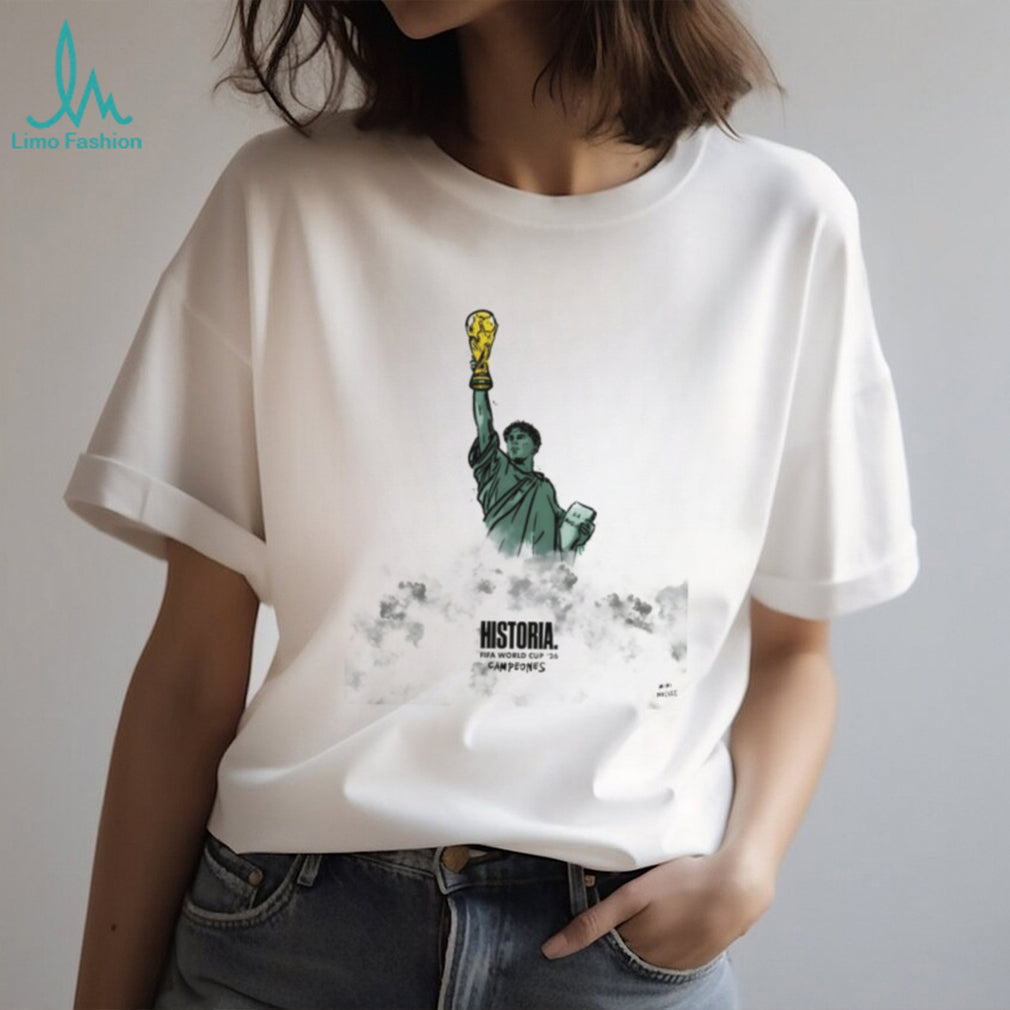 Statue of Liberty Lamine Yamal holding Trophy Spain Soccer World Cup 2026 Historia Campeones shirt