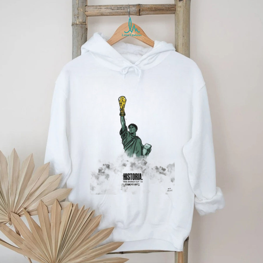 Statue of Liberty Lamine Yamal holding Trophy Spain Soccer World Cup 2026 Historia Campeones shirt