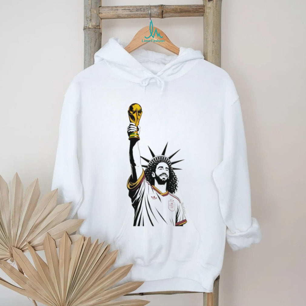 Statue of Liberty Marc Cucurella holding Trophy Spain Soccer World Cup 2026 victory shirt
