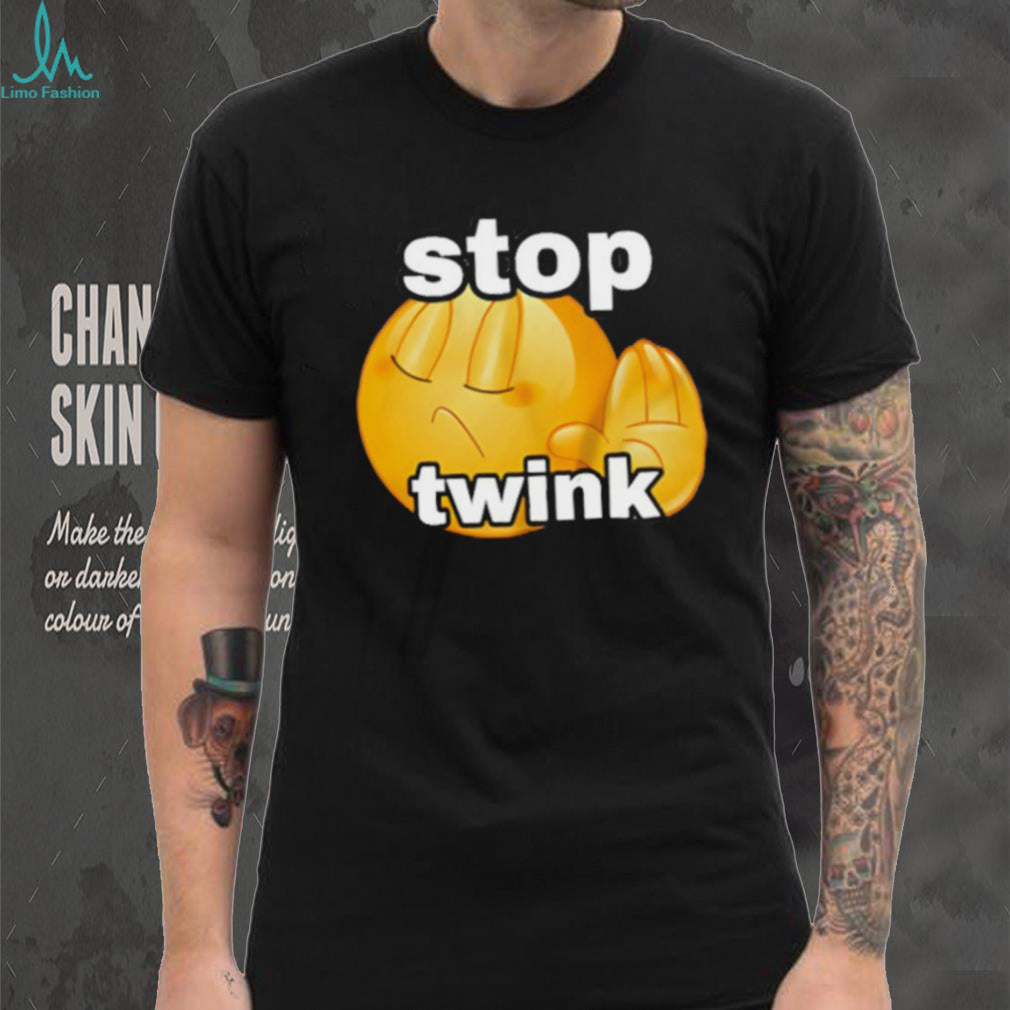 Stop Twink Funny Emoji Meme Graphic Black Cotton T Shirt