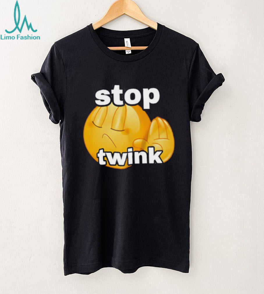 Stop Twink Funny Emoji Meme Graphic Black Cotton T Shirt