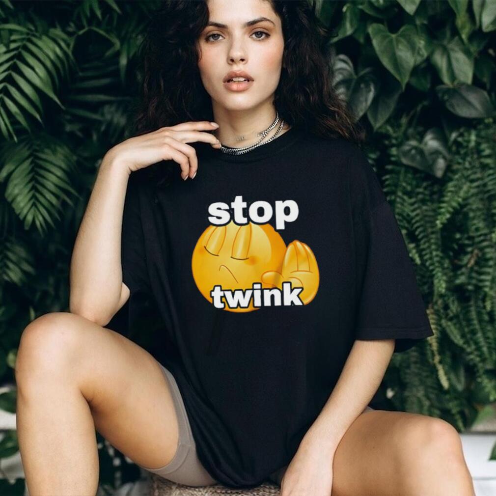 Stop Twink Funny Emoji Meme Graphic Black Cotton T Shirt