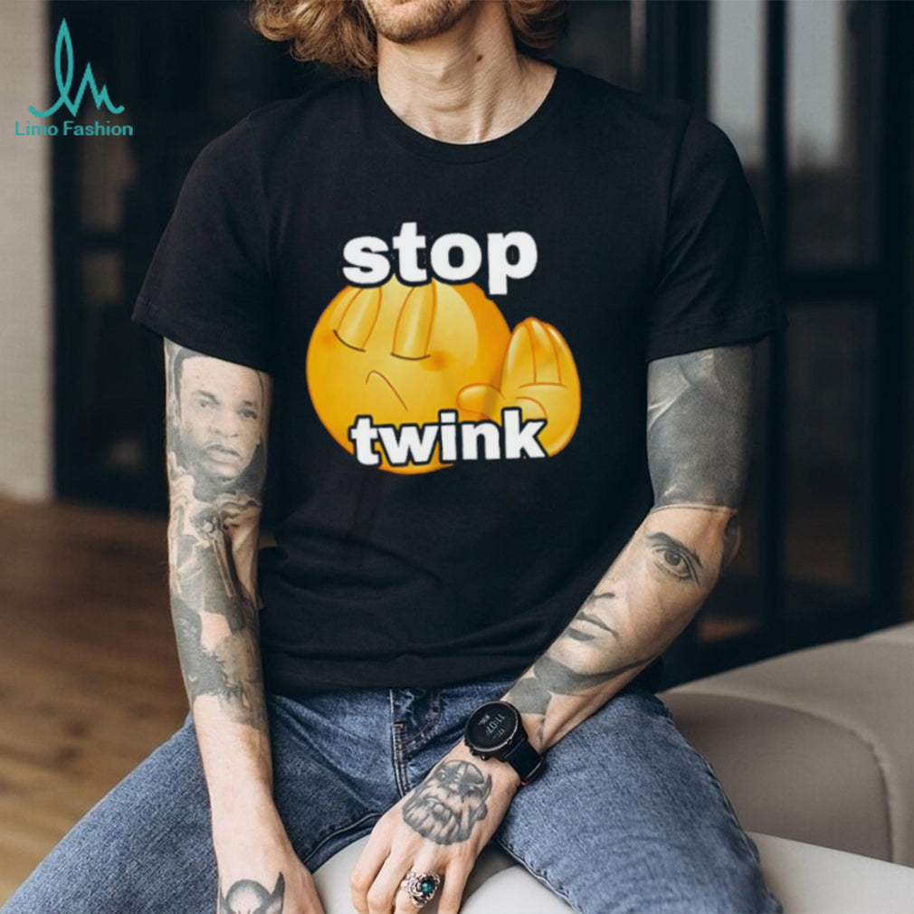 Stop Twink Funny Emoji Meme Graphic Black Cotton T Shirt