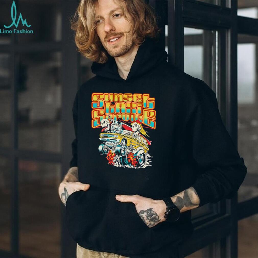 Sunset Taxi Service Retro Skeleton Surf Van Graphic T Shirt