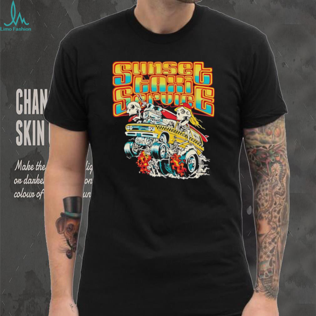Sunset Taxi Service Retro Skeleton Surf Van Graphic T Shirt