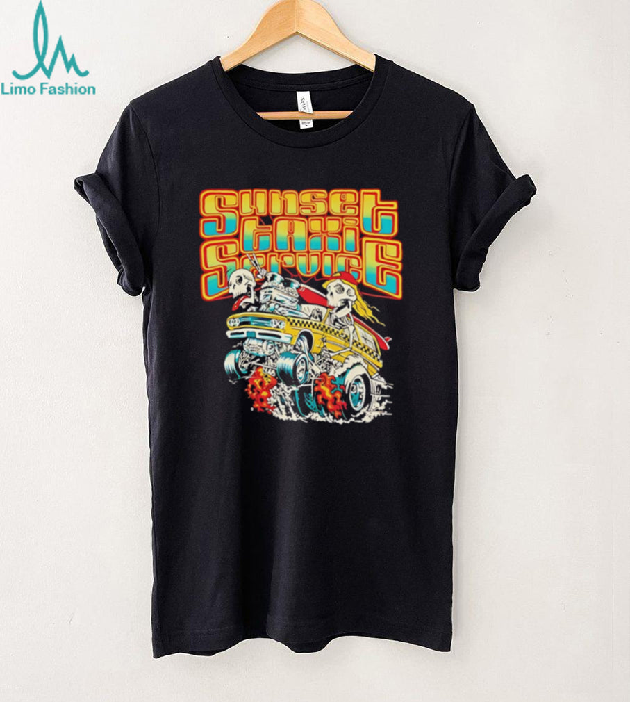 Sunset Taxi Service Retro Skeleton Surf Van Graphic T Shirt