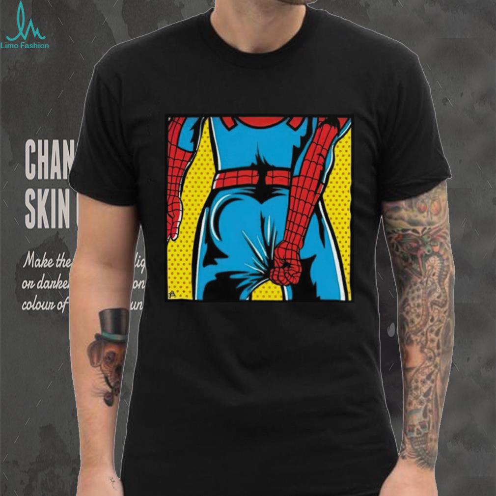 Superhero Web Slinger Pop Art Comic Book Butt Graphic T Shirt
