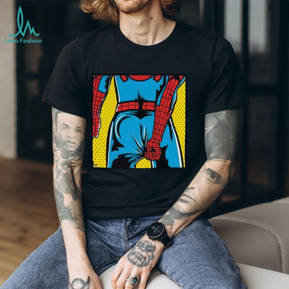 Superhero Web Slinger Pop Art Comic Book Butt Graphic T Shirt