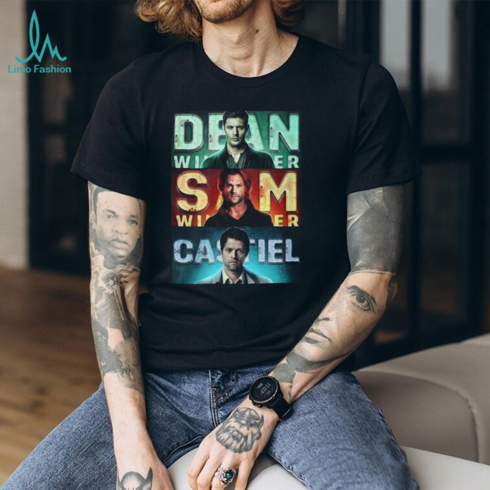 Supernatural Team Free Will Neon Sign Dean Sam Castiel Character T Shirt