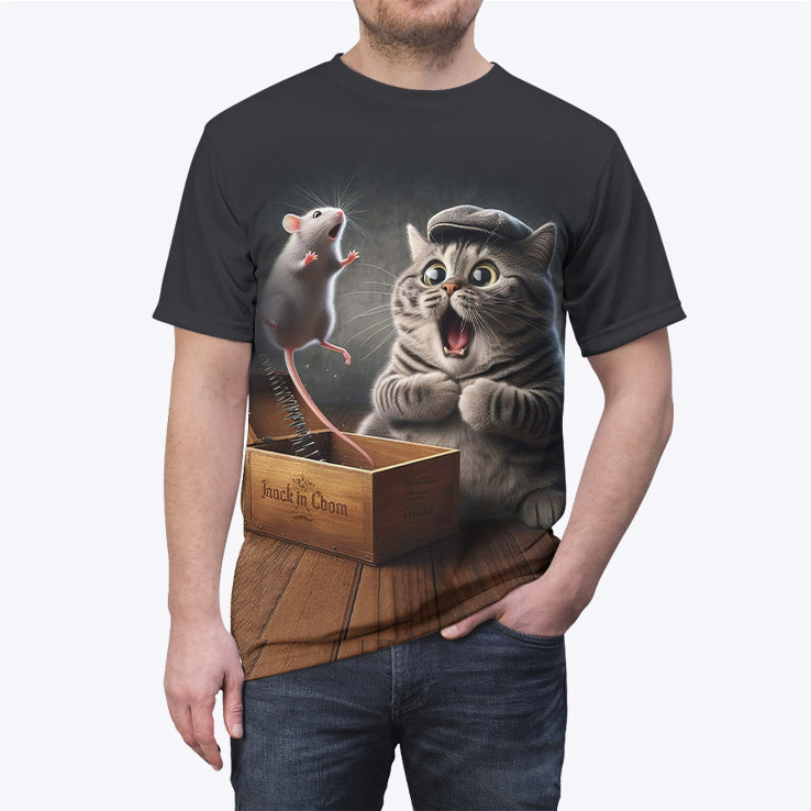 Surprised Cat With Dancing Mouse T Shirt