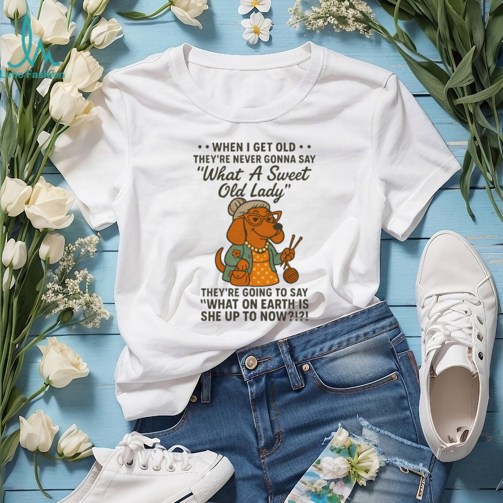 Sweet Old Lady Dachshund Knitting Humor T Shirt
