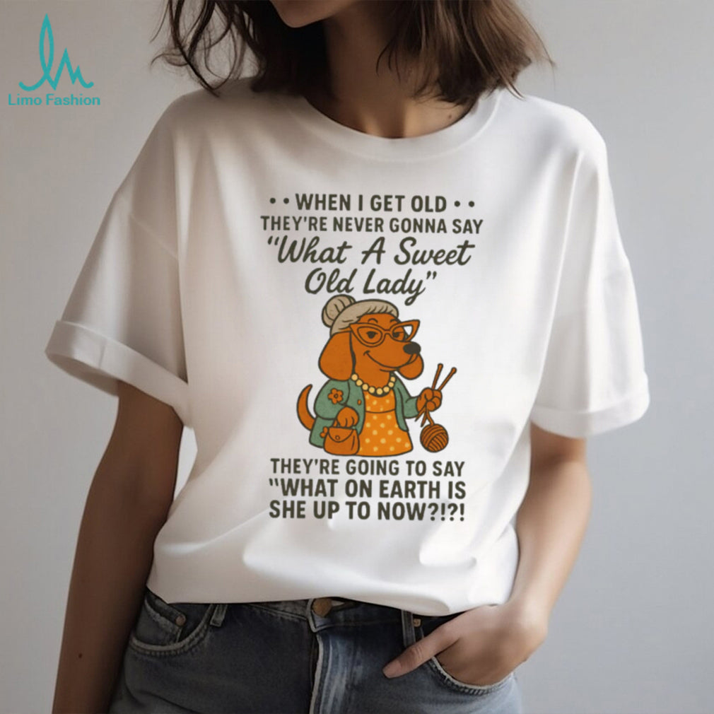 Sweet Old Lady Dachshund Knitting Humor T Shirt