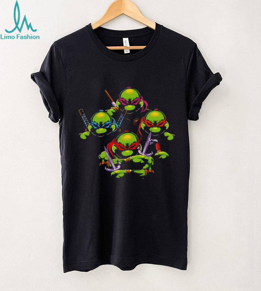 T shirtnage Mutant Ninja Turtles TMNT Retro Group Action Pose Black T Shirt