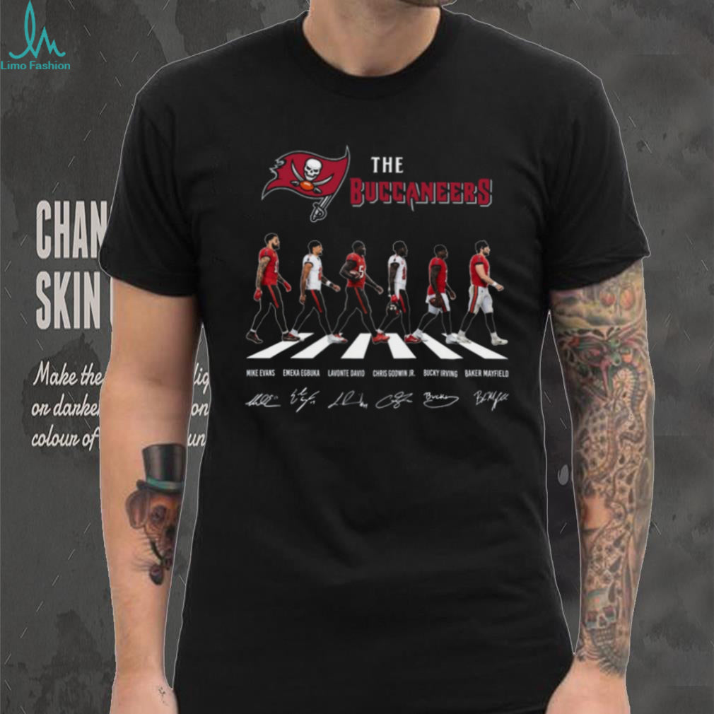 Tampa Bay Buccaneers Abbey Road Walking Players Signature Black T Shirt