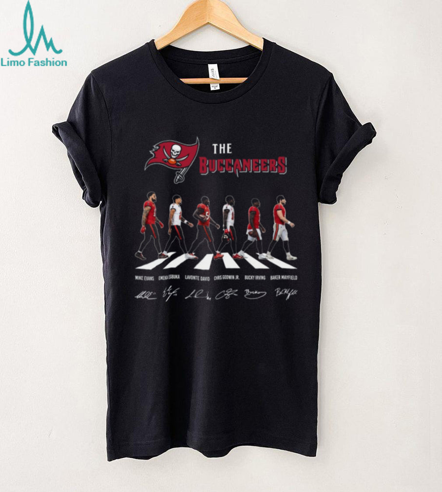 Tampa Bay Buccaneers Abbey Road Walking Players Signature Black T Shirt