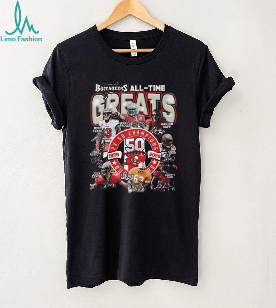 Tampa Bay Buccaneers All Time Greats 50th Anniversary Signatures Shirt