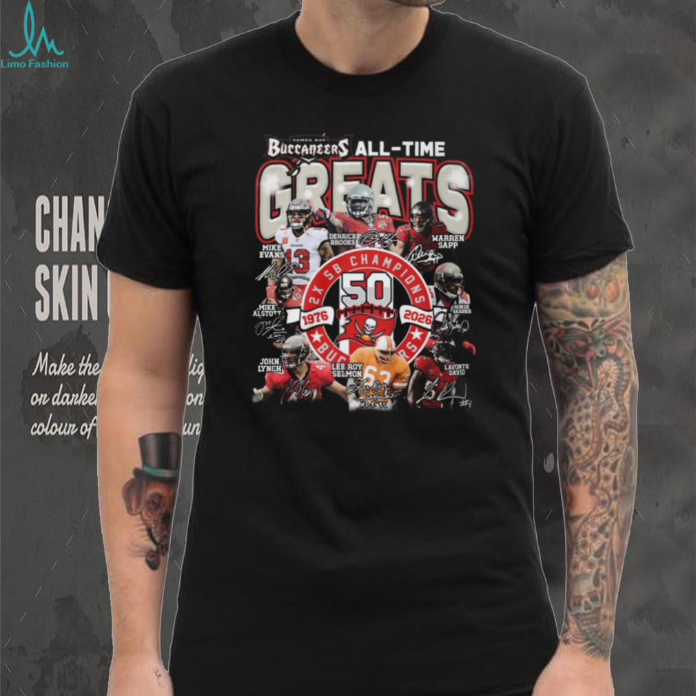 Tampa Bay Buccaneers All Time Greats 50th Anniversary Signatures Shirt