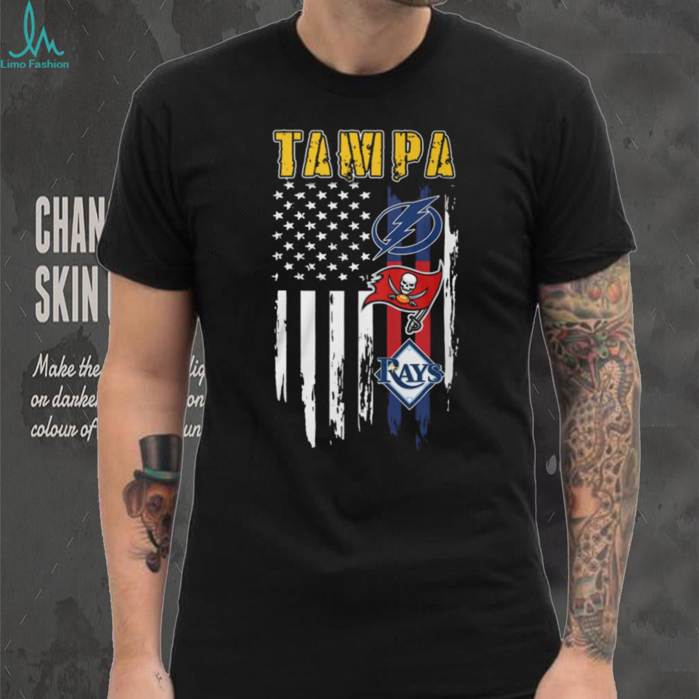 Tampa Bay City of Champions American Flag T Shirt Buccaneers Lightning Rays Fan Gear