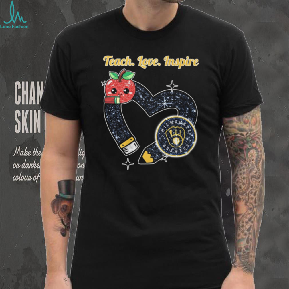 Teach Love Inspire Milwaukee Brewers Heart Pencil Teacher T Shirt