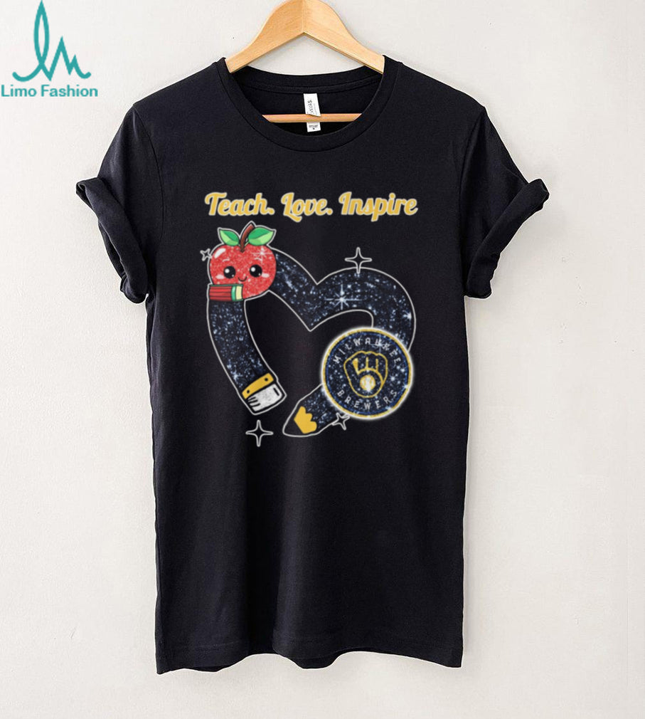 Teach Love Inspire Milwaukee Brewers Heart Pencil Teacher T Shirt