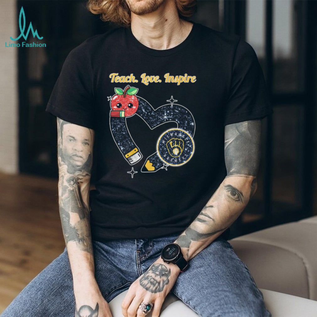 Teach Love Inspire Milwaukee Brewers Heart Pencil Teacher T Shirt