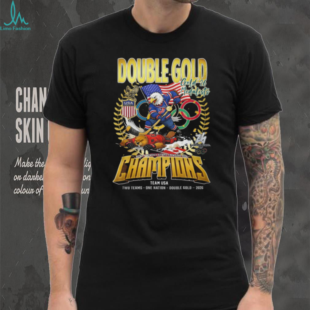 Team USA Hockey Double Gold Champions 2026 T Shirt Olympic Eagle vs Beaver