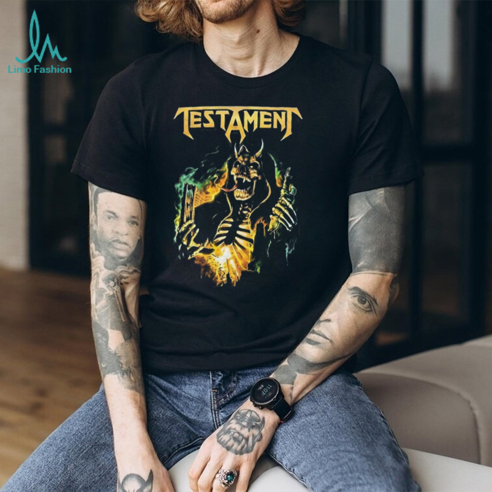 Testament Demonic Skeleton Burning Book Heavy Metal Graphic T Shirt
