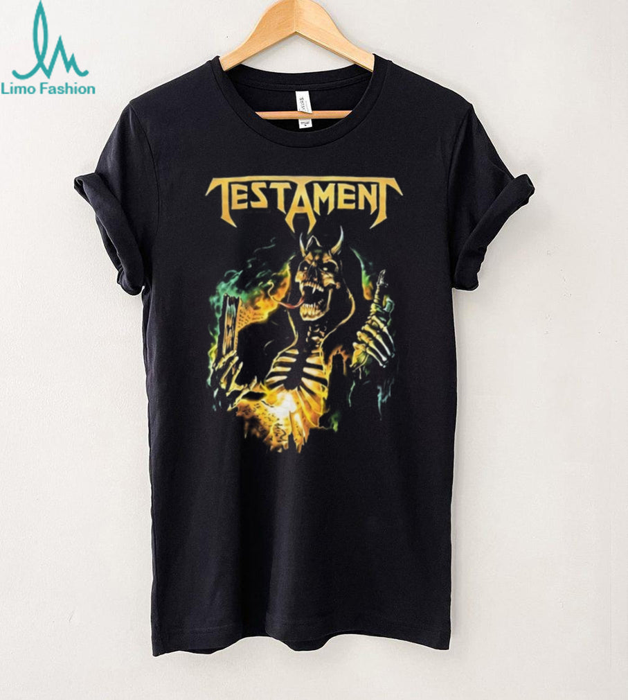 Testament Demonic Skeleton Burning Book Heavy Metal Graphic T Shirt