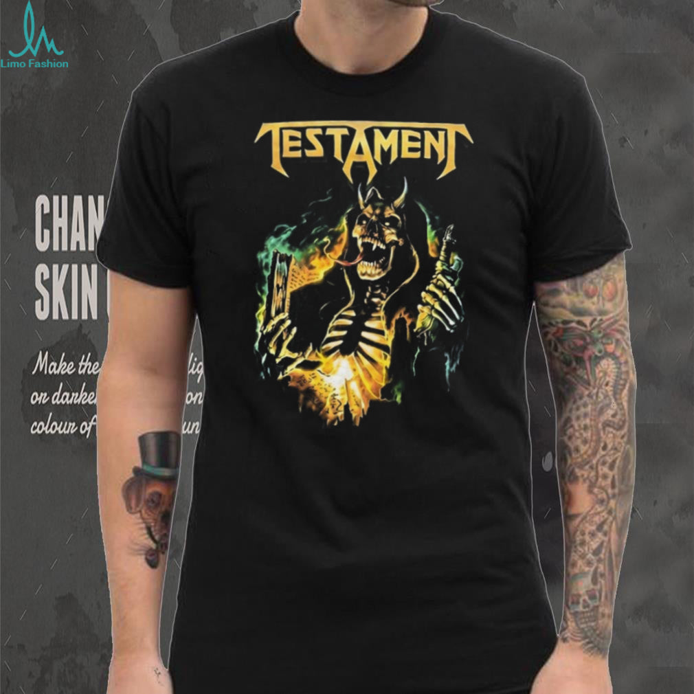 Testament Demonic Skeleton Burning Book Heavy Metal Graphic T Shirt