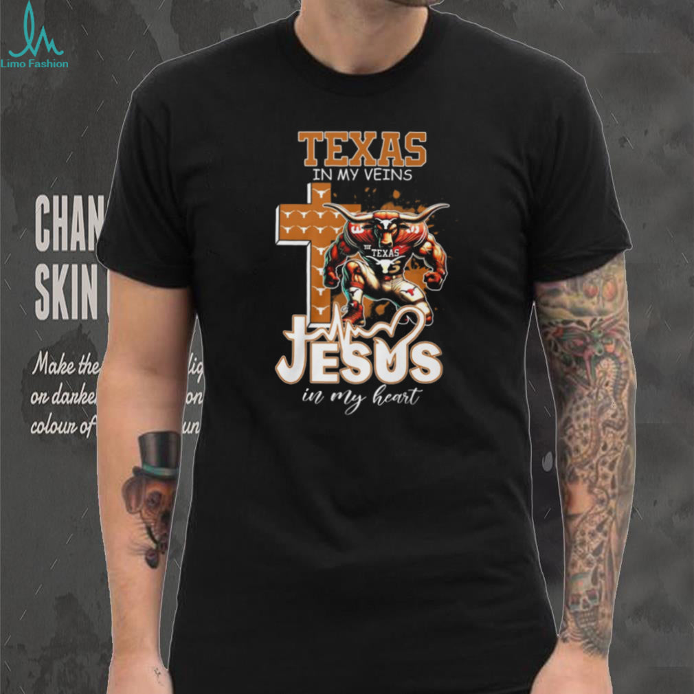 Texas Longhorns In My Veins Jesus In My Heart Christian Sports T Shirt
