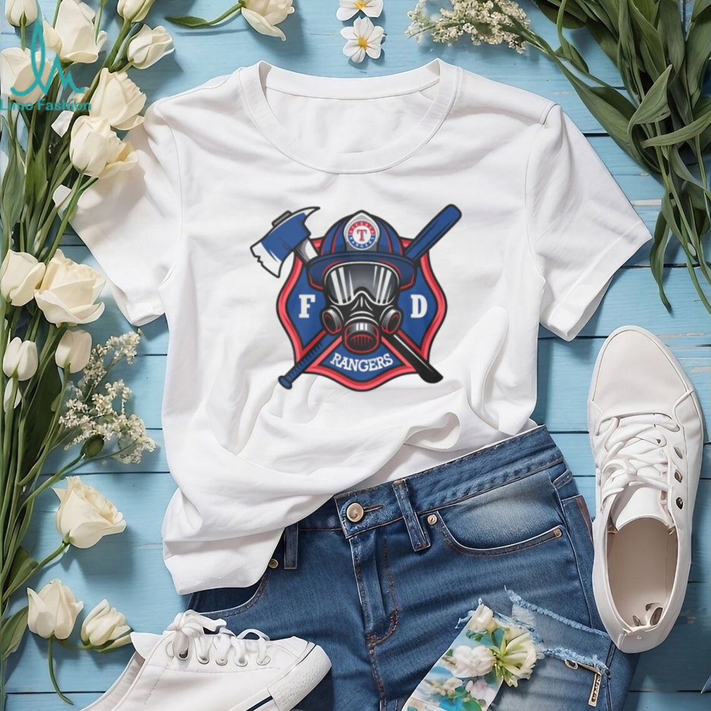 Texas Rangers Fire Department FD Logo Baseball Fans First Responders White T Shirt