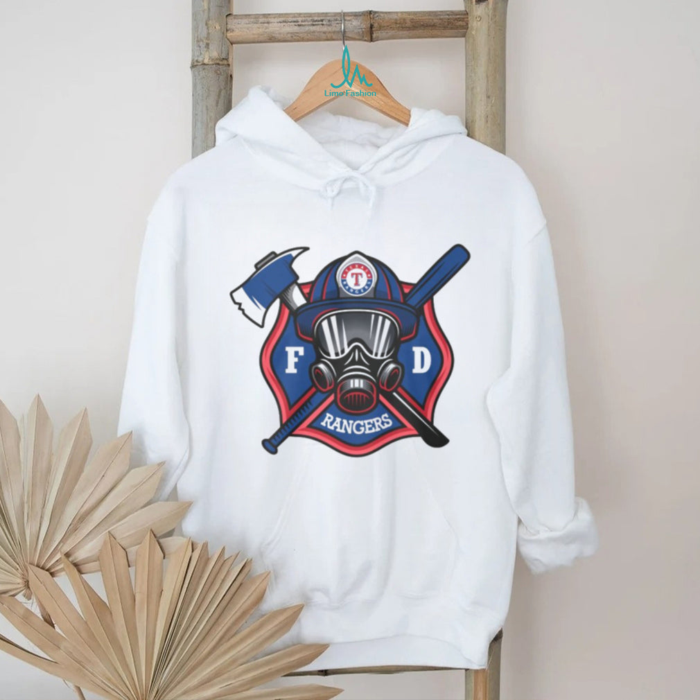 Texas Rangers Fire Department FD Logo Baseball Fans First Responders White T Shirt