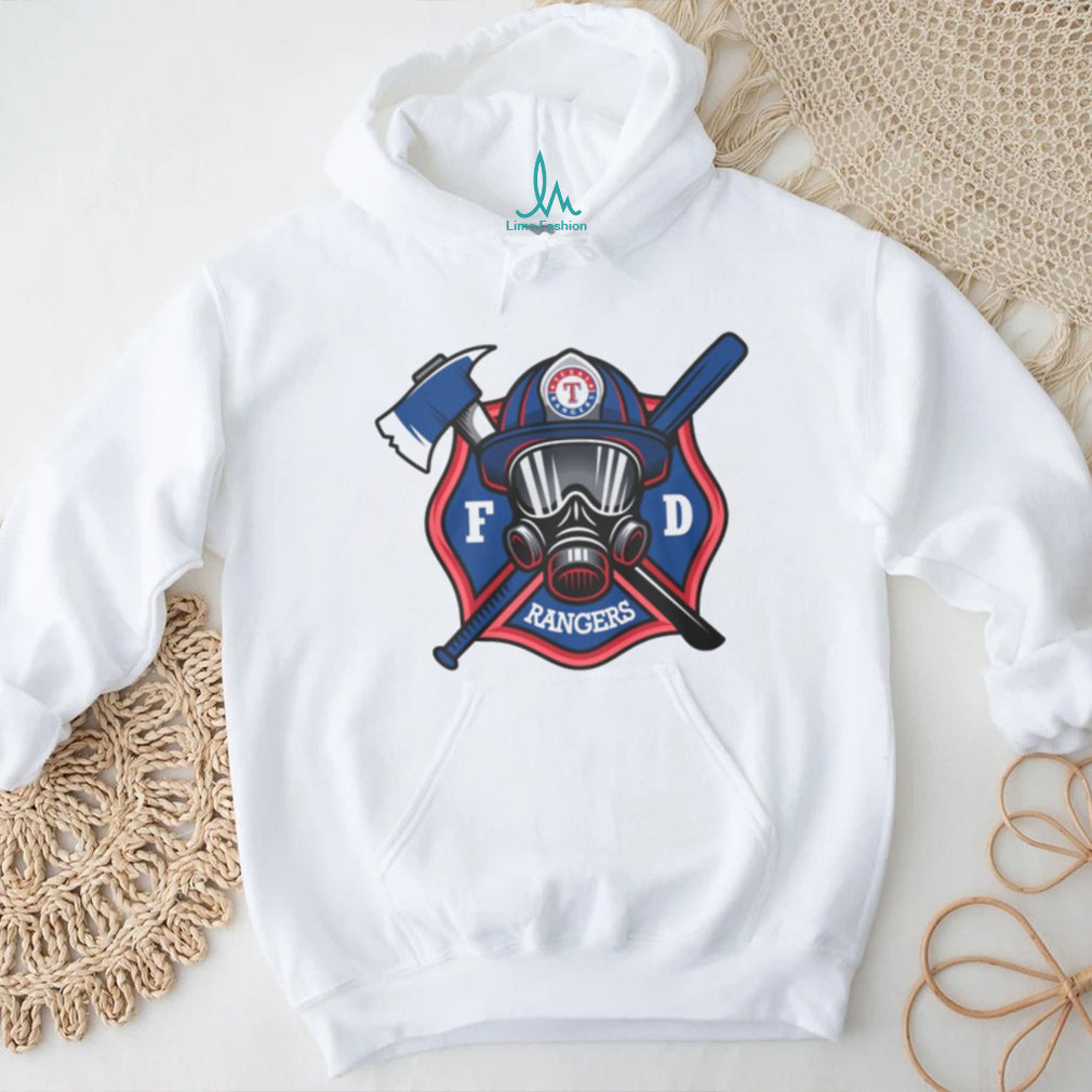 Texas Rangers Fire Department FD Logo Baseball Fans First Responders White T Shirt
