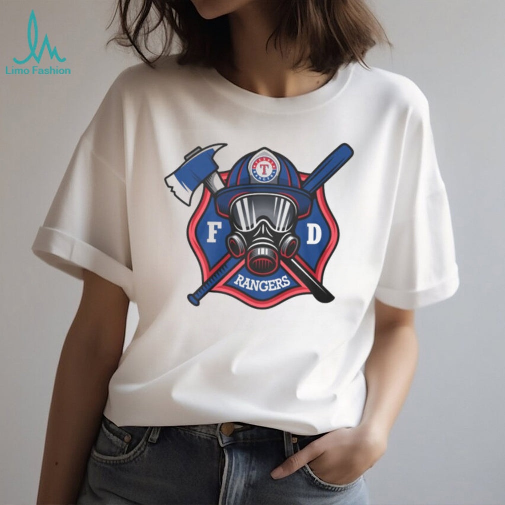 Texas Rangers Fire Department FD Logo Baseball Fans First Responders White T Shirt