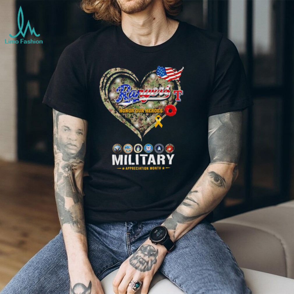 Texas Rangers Military Appreciation Month Camo Heart T Shirt