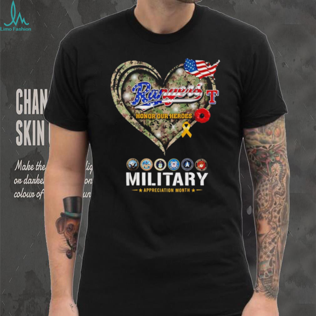 Texas Rangers Military Appreciation Month Camo Heart T Shirt