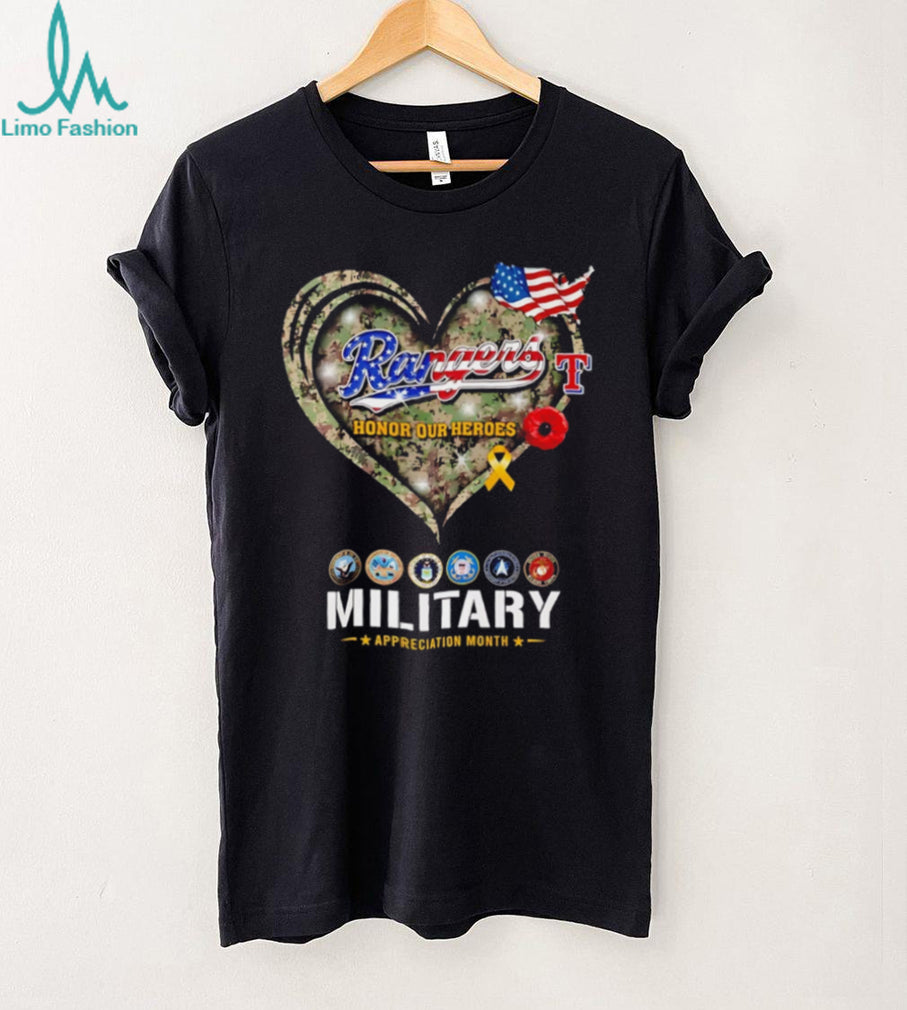 Texas Rangers Military Appreciation Month Camo Heart T Shirt