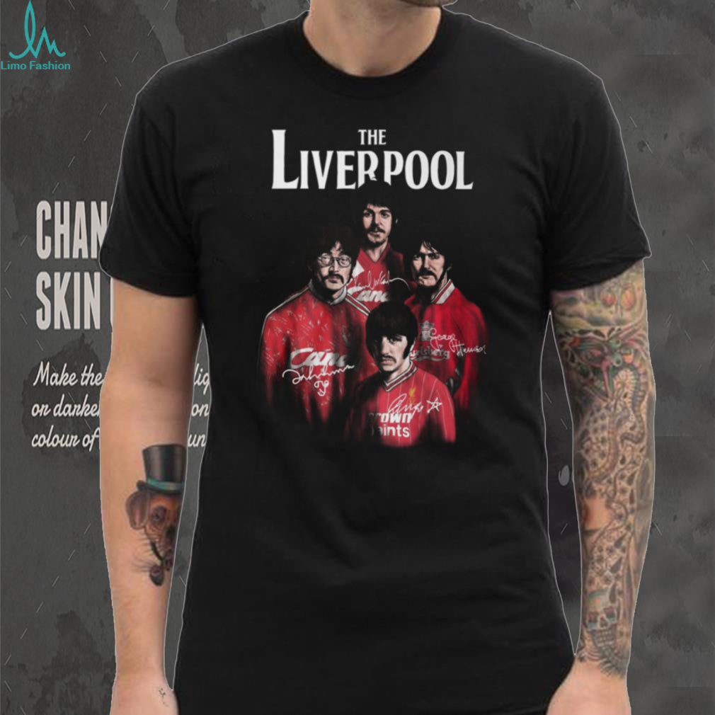 The Liverpool Beatles Football Style Red Jersey Graphic Signatures T Shirt