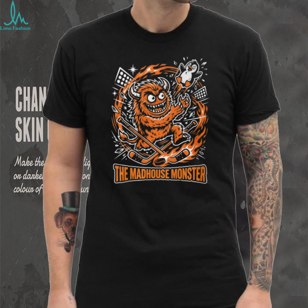 The Madhouse Monster Orange Hockey Beast Mascot Graphic Sports T Shirt