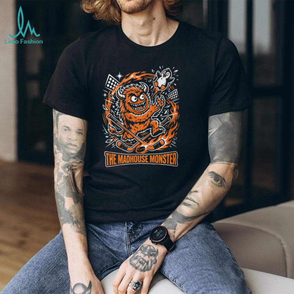 The Madhouse Monster Orange Hockey Beast Mascot Graphic Sports T Shirt