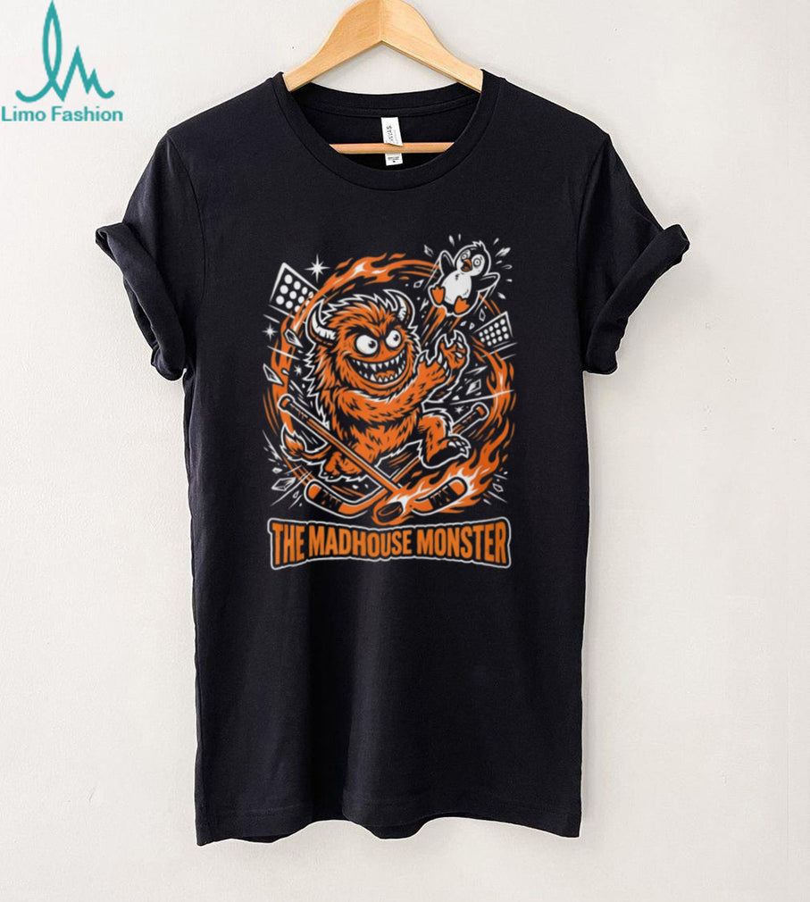 The Madhouse Monster Orange Hockey Beast Mascot Graphic Sports T Shirt
